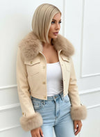 FlamMode női vastag bőr hatású átmeneti kabát hosszú ujjú kerek nyakú