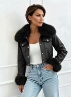 fekete fekete bőrkabát női szőrme