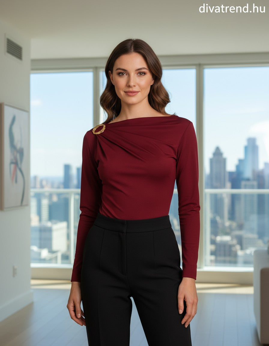 olasz női body hosszú ujjú alakhangsúlyozó kerek nyakú