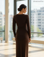 olasz női ruha hosszú ujjú alakhangsúlyozó V nyakú maxi