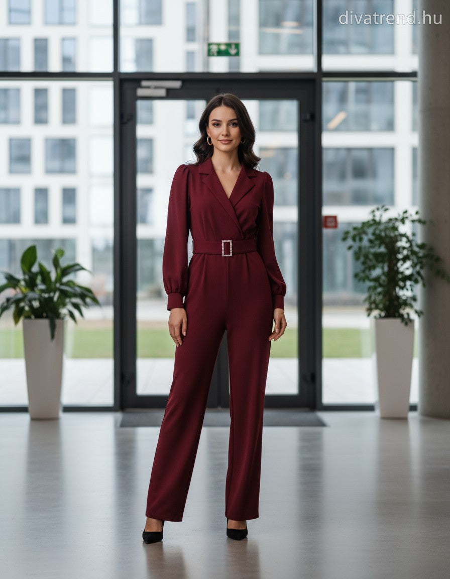 olasz női overál hosszú ujjú hosszú V nyakú