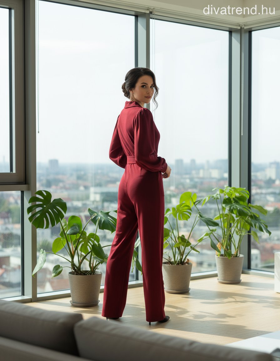 olasz női overál hosszú ujjú hosszú V nyakú