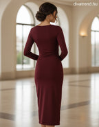 olasz női ruha hosszú ujjú alakhangsúlyozó V nyakú maxi