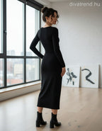 olasz női ruha hosszú ujjú alakhangsúlyozó V nyakú maxi