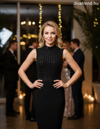 F&P női ruha ujjatlan alakhangsúlyozó magas nyakú térd