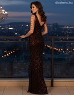 F&P női ruha ujjatlan alakhangsúlyozó V nyakú maxi