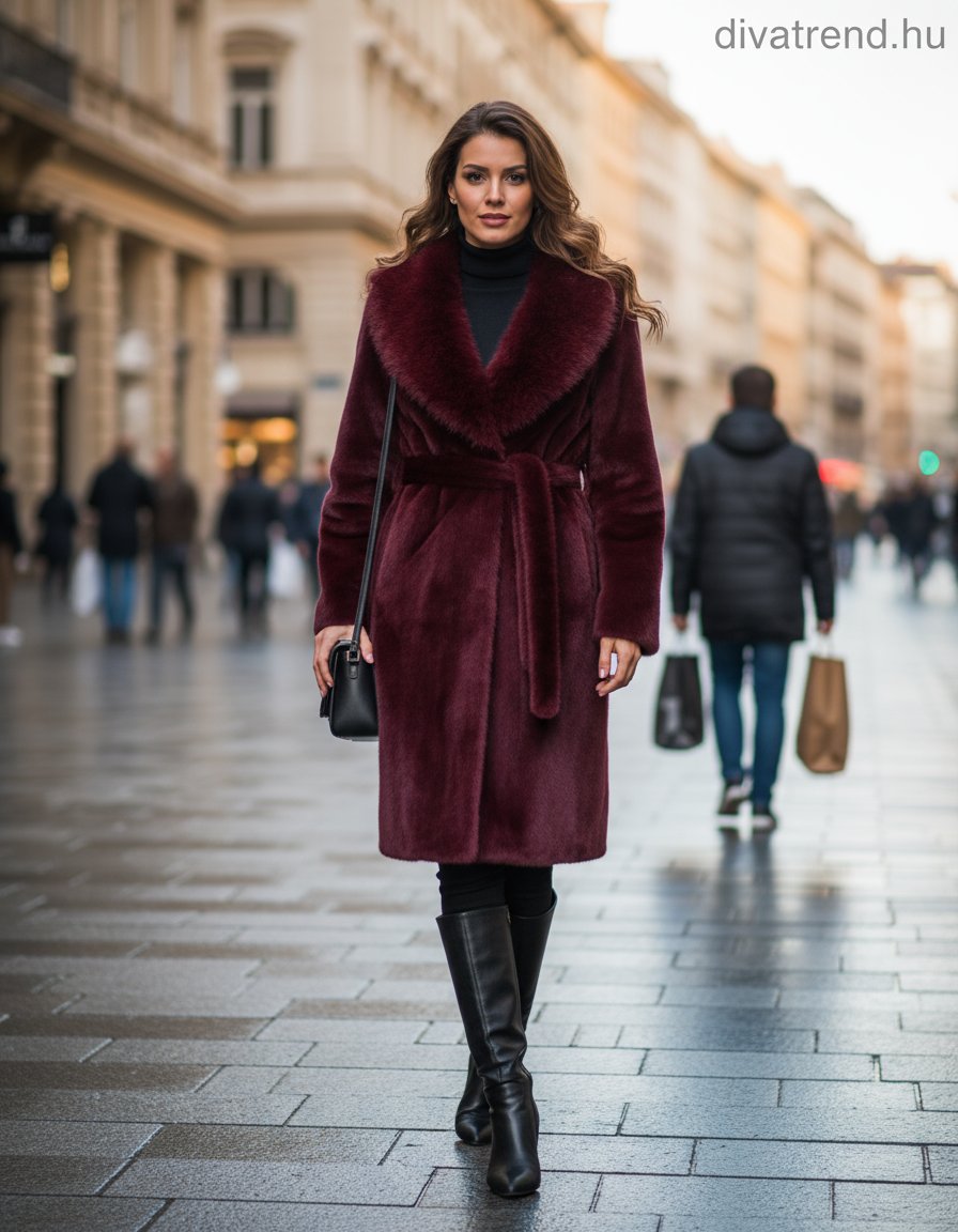 műszőrme kabát hosszú bordó