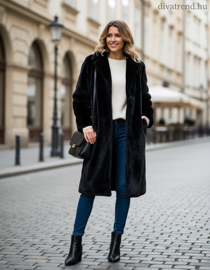 3DESY női vastag műszőrme téli kabát hosszabb hosszú ujjú V nyakú