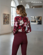 olasz női mintás vékony felső hosszú ujjú A vonalú magas nyakú