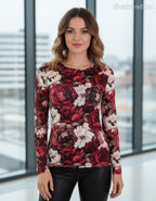 olasz női mintás vékony felső hosszú ujjú A vonalú magas nyakú