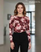 olasz női mintás vékony felső hosszú ujjú A vonalú magas nyakú