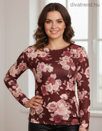 olasz női mintás vékony felső hosszú ujjú A vonalú magas nyakú