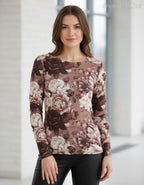 olasz női mintás vékony felső hosszú ujjú A vonalú magas nyakú