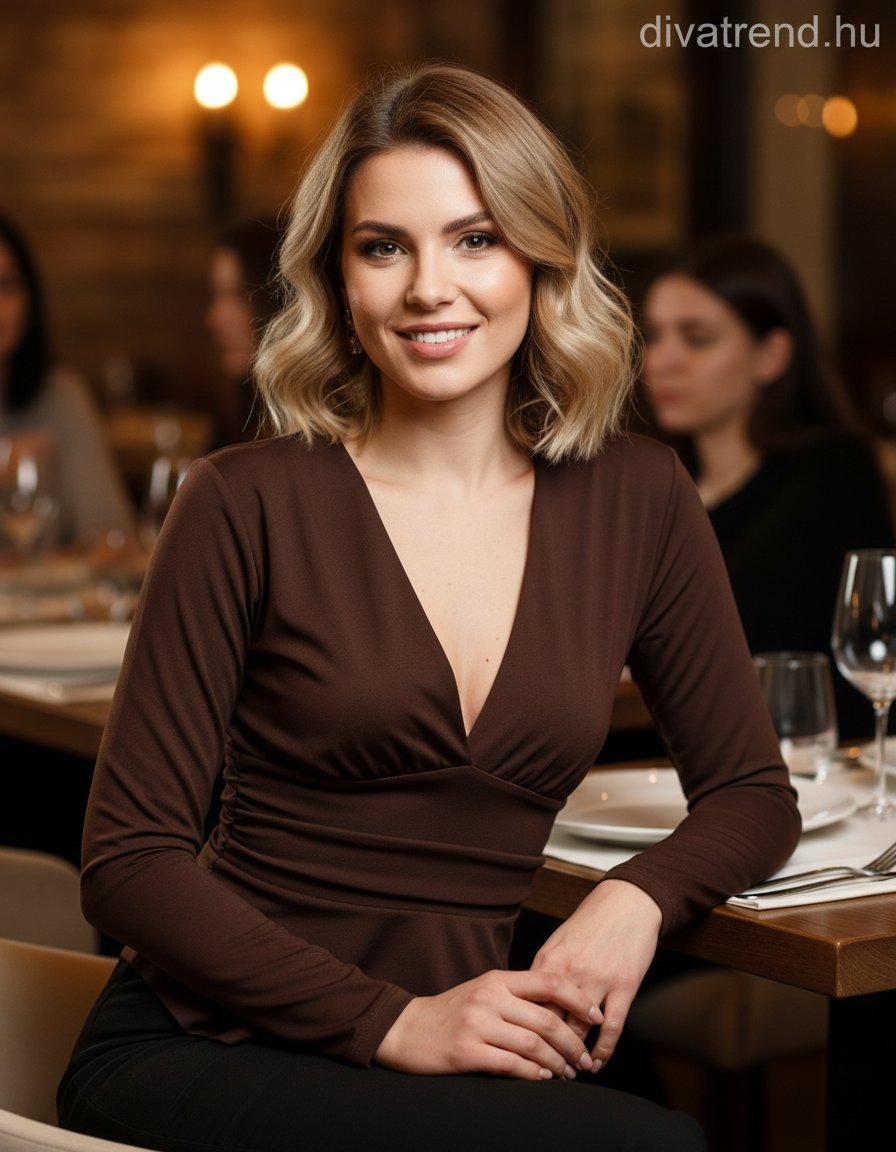 olasz női felső hosszú ujjú V nyakú