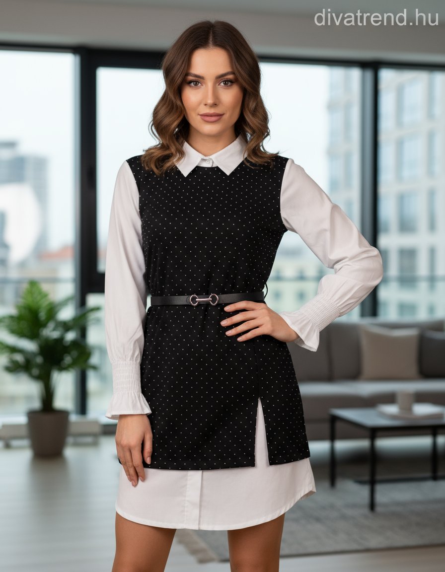 olasz női ruha hosszú ujjú kerek nyakú mini