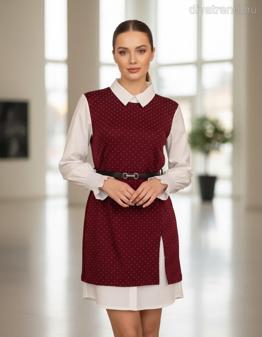 olasz női ruha hosszú ujjú kerek nyakú mini