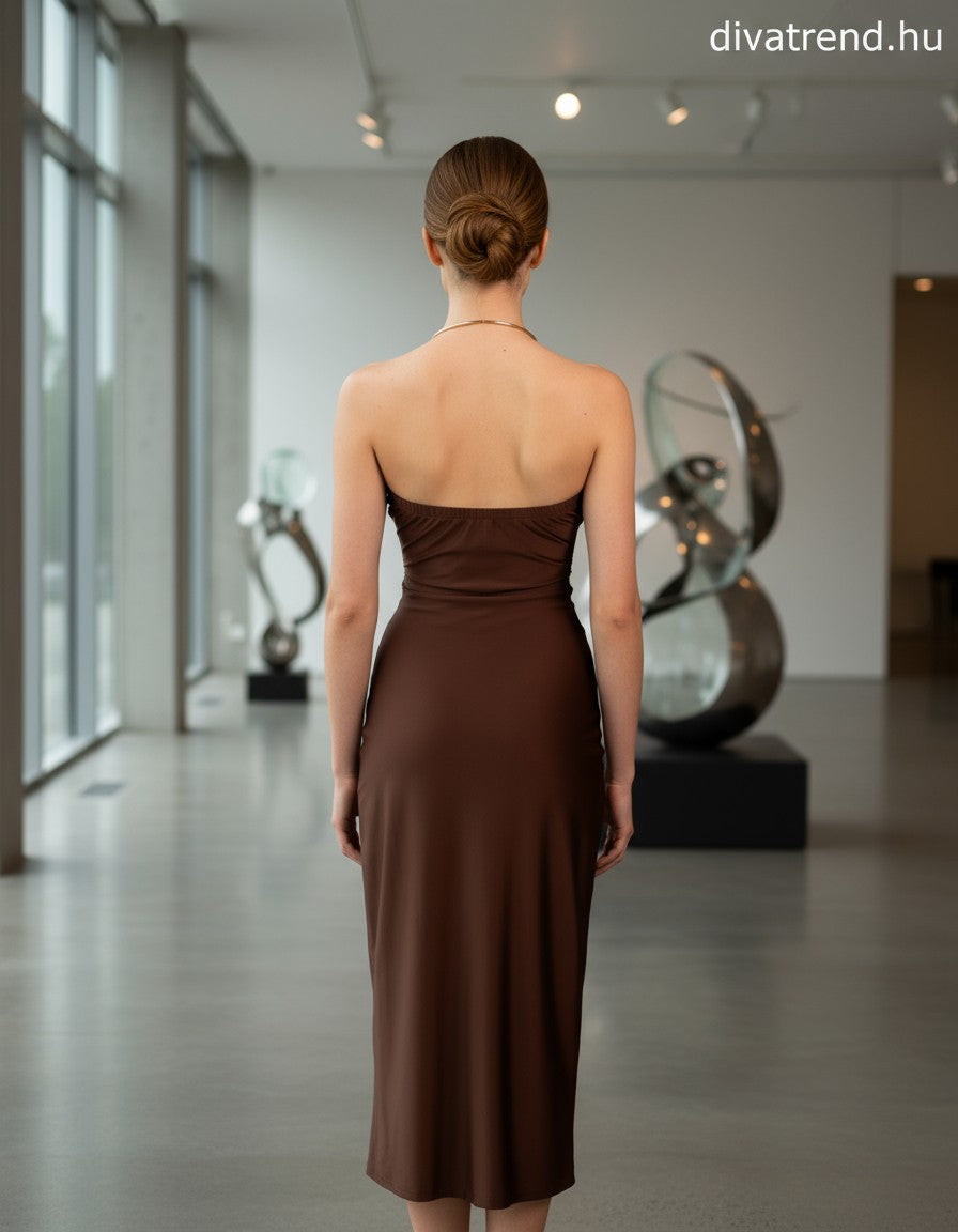 olasz női ruha ujjatlan V nyakú maxi