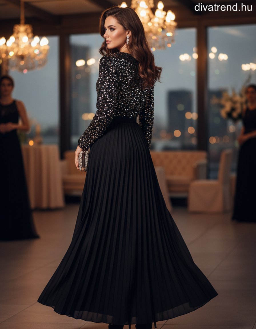 olasz női ruha hosszú ujjú V nyakú maxi