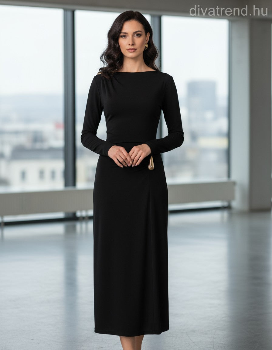 olasz női ruha hosszú ujjú kerek nyakú maxi