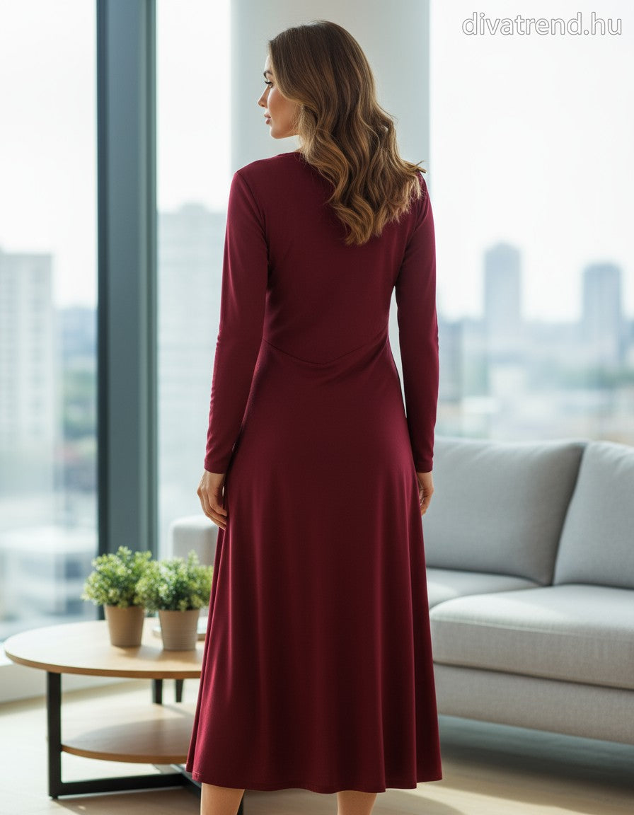 olasz női ruha hosszú ujjú kerek nyakú maxi