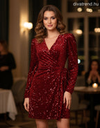 olasz női ruha hosszú ujjú V nyakú térd