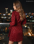 olasz női ruha hosszú ujjú V nyakú térd