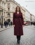 olasz női szövet átmeneti kabát hosszabb hosszú ujjú V nyakú