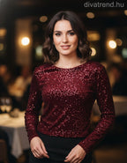 flitteres felső hosszú ujjú bordó