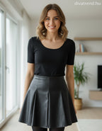 olasz női bőr hatású szoknya mini A vonalú