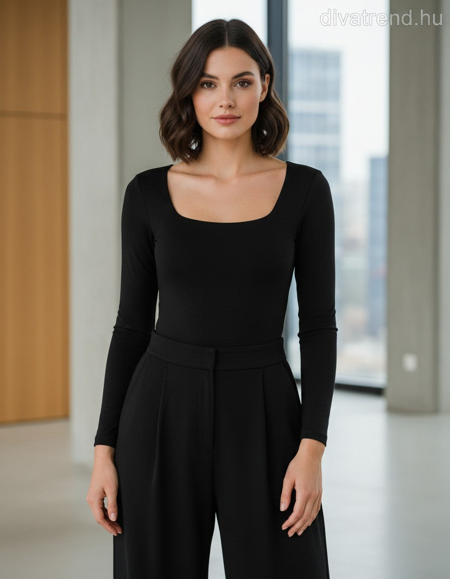 Lovery női body hosszú ujjú alakhangsúlyozó U nyakú