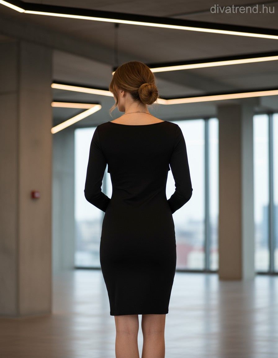 Lovery női ruha hosszú ujjú V nyakú térd