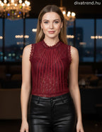 Gondola Blu női vékony csipke body ujjatlan alakhangsúlyozó magas nyakú