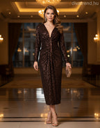 olasz női ruha hosszú ujjú V nyakú maxi