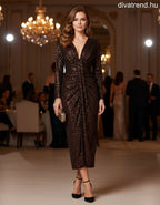 olasz női ruha hosszú ujjú V nyakú maxi