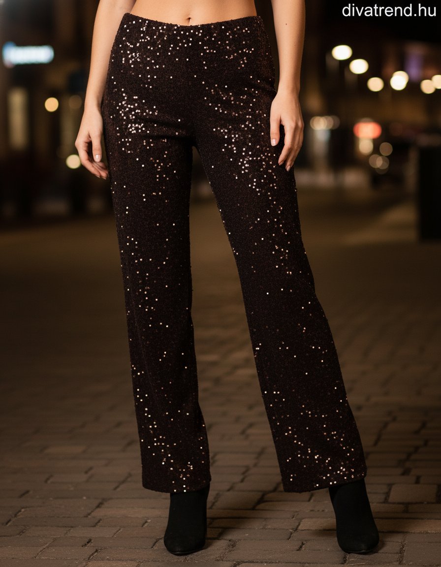barna sötét flitteres nadrág