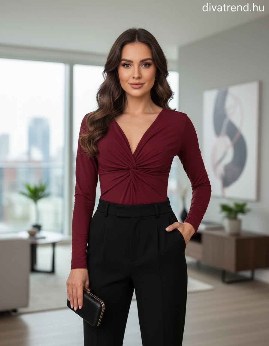 Gondola Blu női vékony body hosszú ujjú alakhangsúlyozó V nyakú