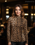 Gondola Blu női állat mintás vékony felső hosszú ujjú alakhangsúlyozó magas nyakú