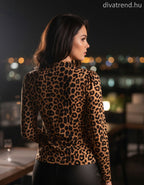 Gondola Blu női állat mintás vékony felső hosszú ujjú alakhangsúlyozó magas nyakú
