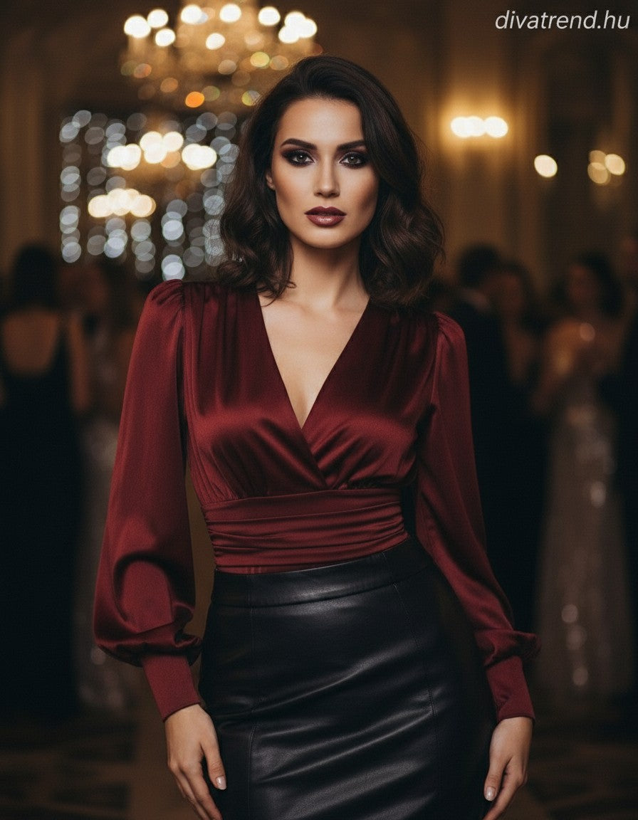 olasz női body hosszú ujjú V nyakú