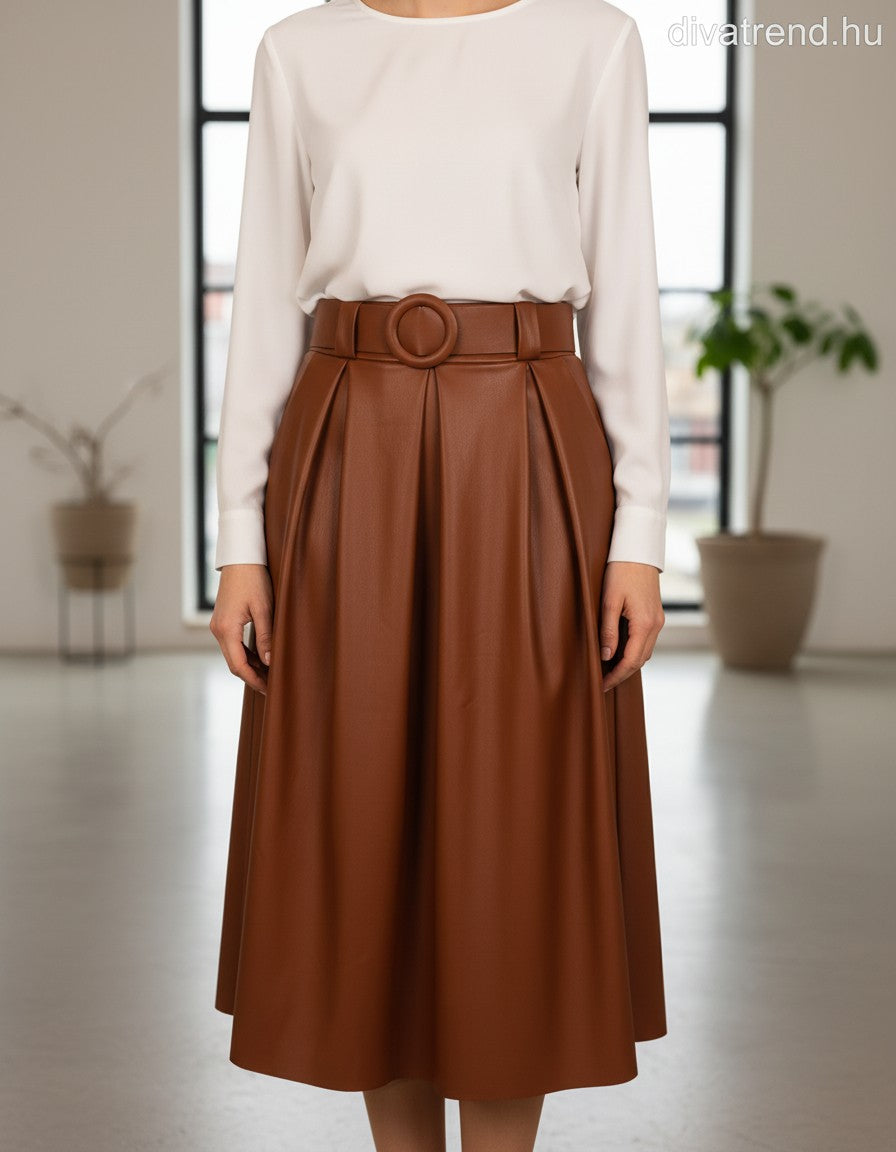olasz női bőr hatású szoknya midi A vonalú