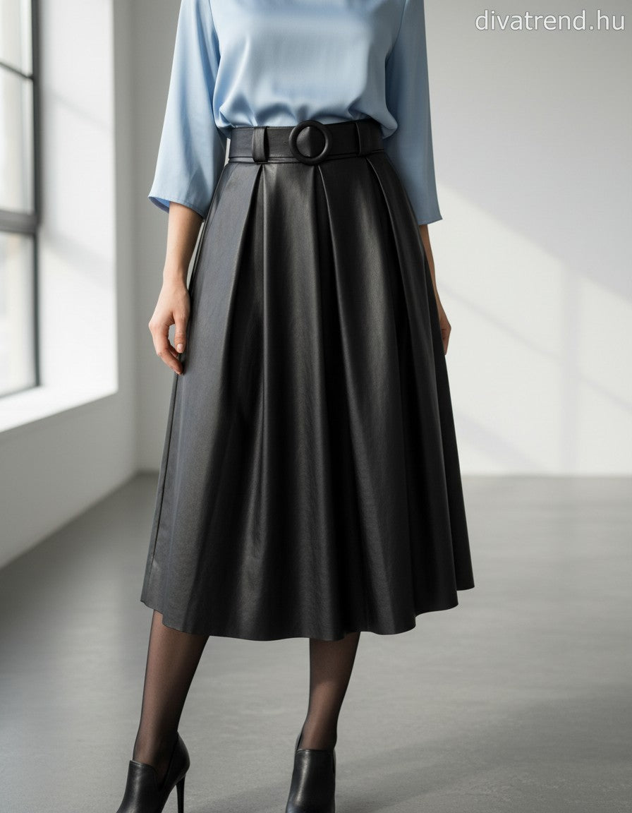 olasz női bőr hatású szoknya midi A vonalú