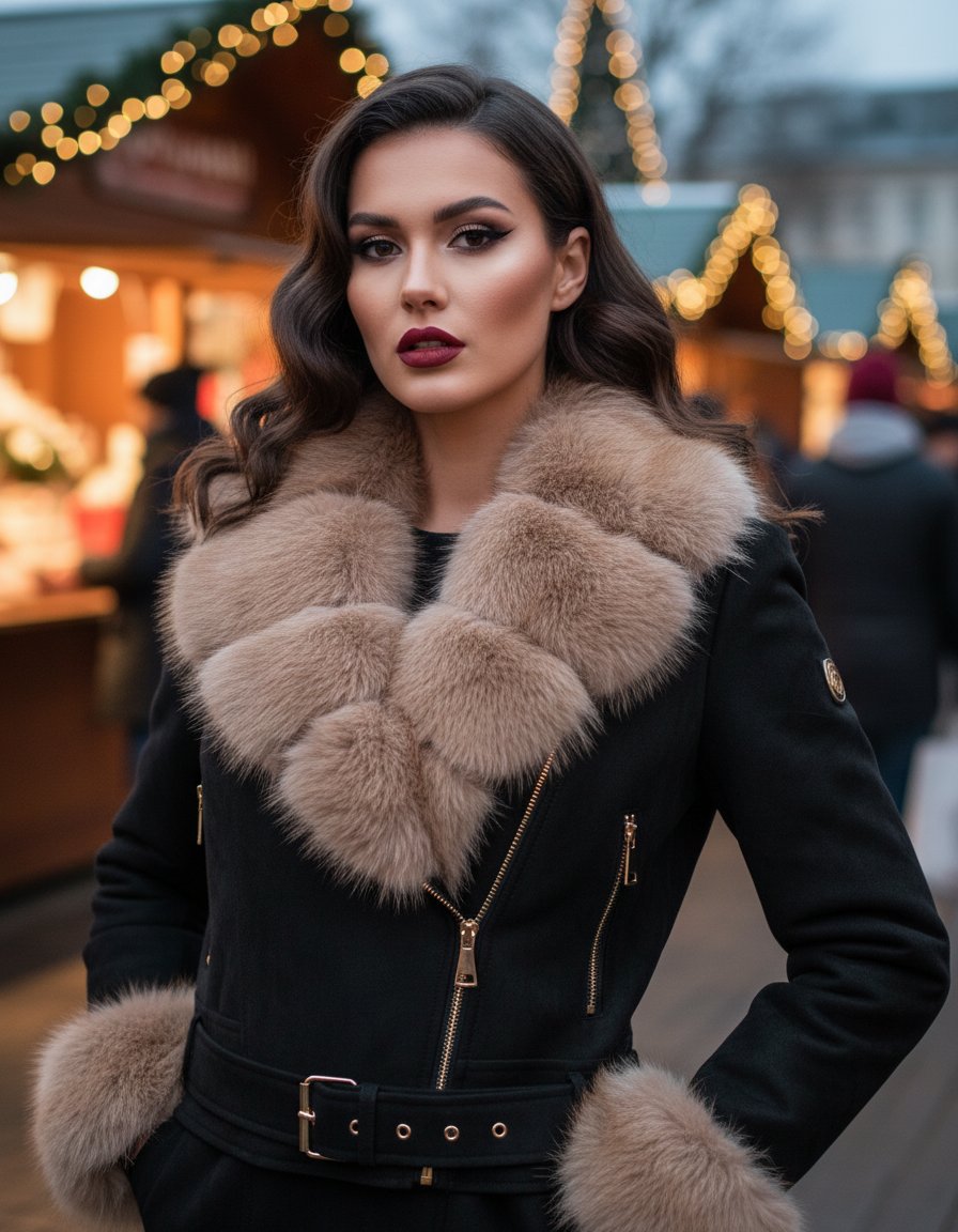 Softy női bélelt velúr bőrkabát műszőrmével fekete