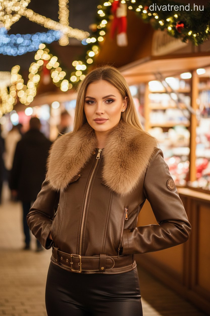 Softy női vastag bőr hatású átmeneti kabát hosszú ujjú kerek nyakú