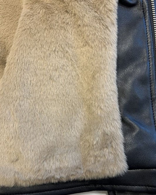 Softy női vastag bőr hatású átmeneti kabát hosszú ujjú kerek nyakú