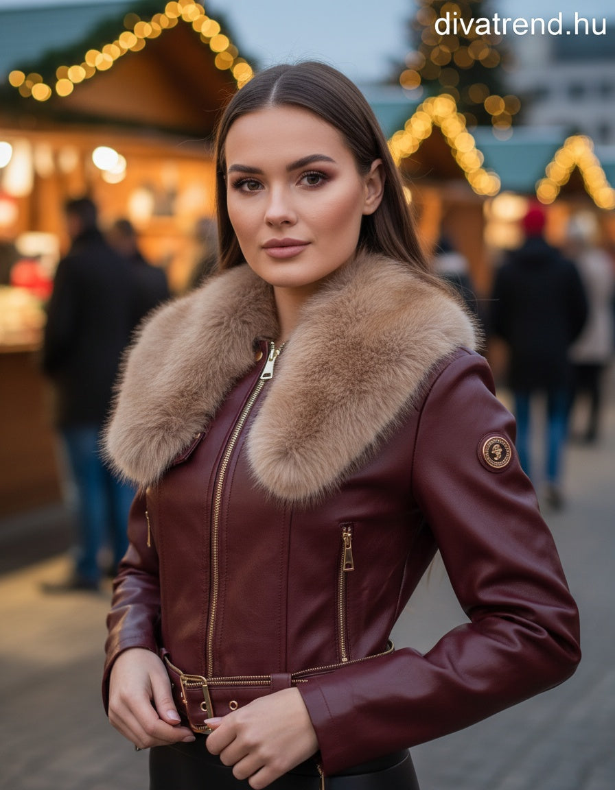 Softy női vastag bőr hatású átmeneti kabát hosszú ujjú kerek nyakú