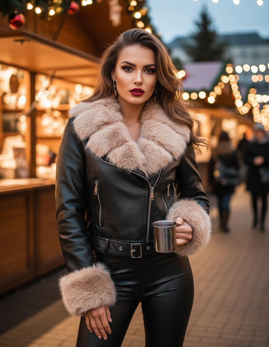 FlamMode női bélelt bőrkabát műszőrmével fekete