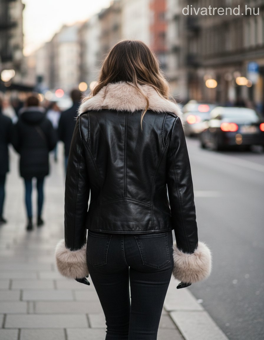 FlamMode női vastag bőr hatású átmeneti kabát hosszú ujjú kerek nyakú