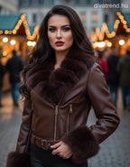 FlamMode női bélelt bőrkabát műszőrmével barna