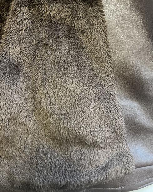 FlamMode női vastag bőr hatású átmeneti kabát hosszú ujjú kerek nyakú