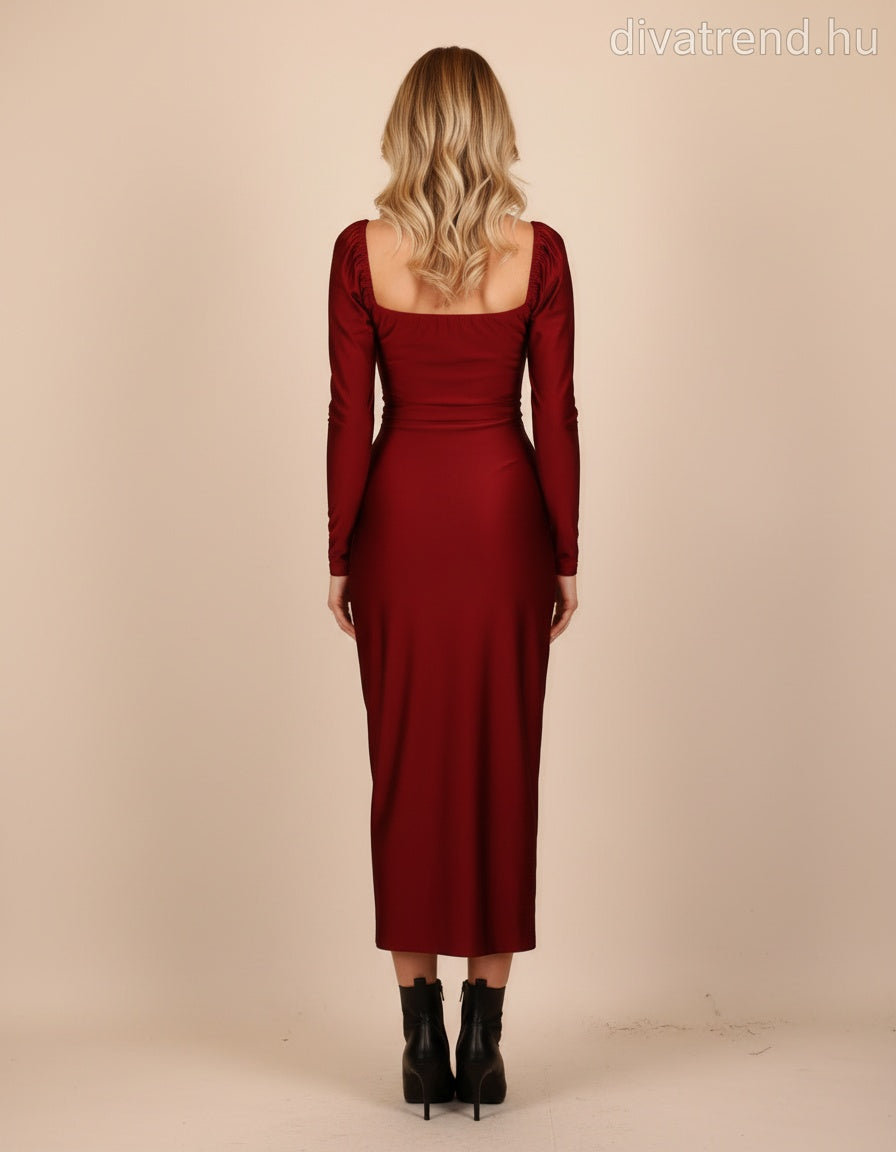 olasz női ruha hosszú ujjú V nyakú maxi